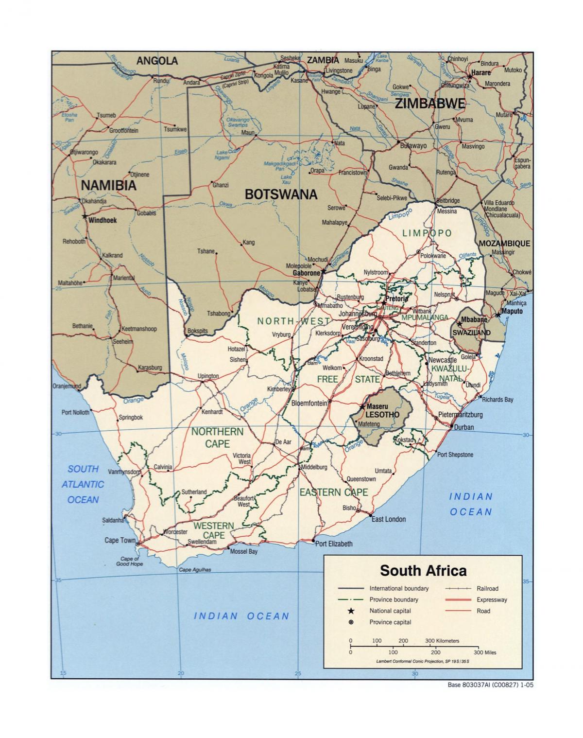 خريطة جنوب أفريقيا مع المدن الرئيسية