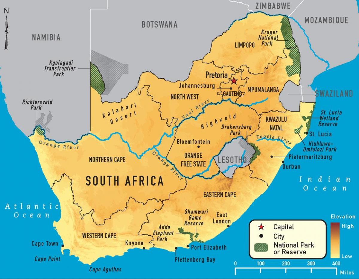 خريطة جنوب أفريقيا والبلدان المجاورة