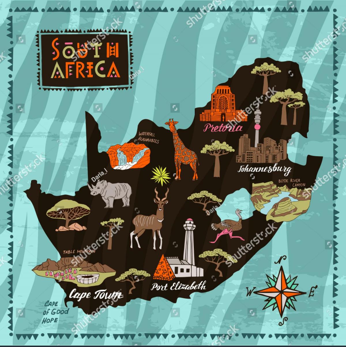 خريطة مناطق الجذب السياحي في جنوب أفريقيا