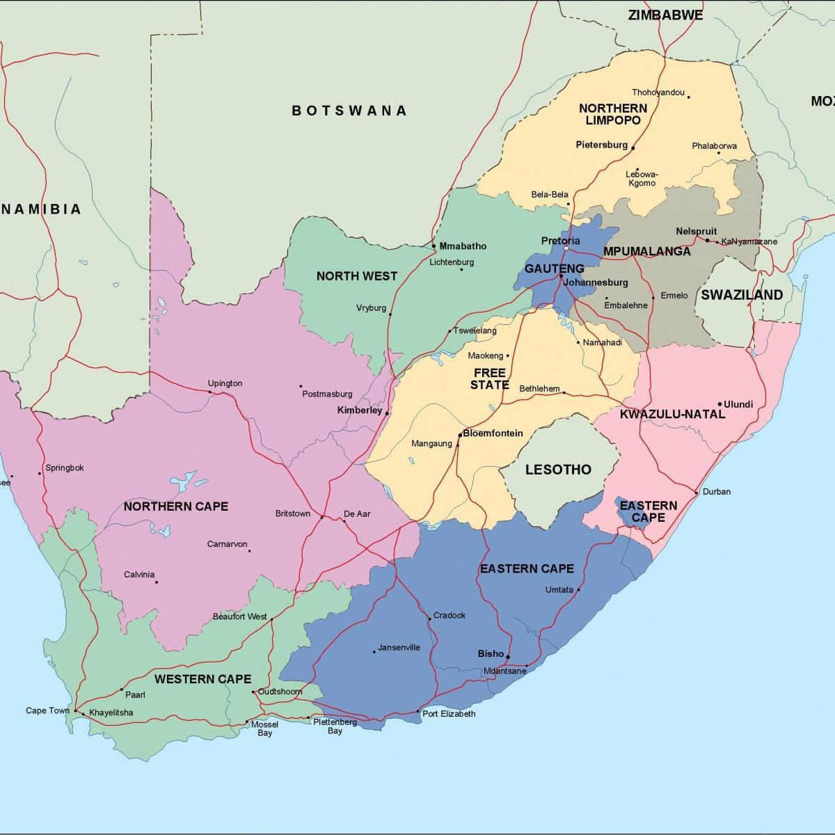 خريطة إدارية لجنوب أفريقيا