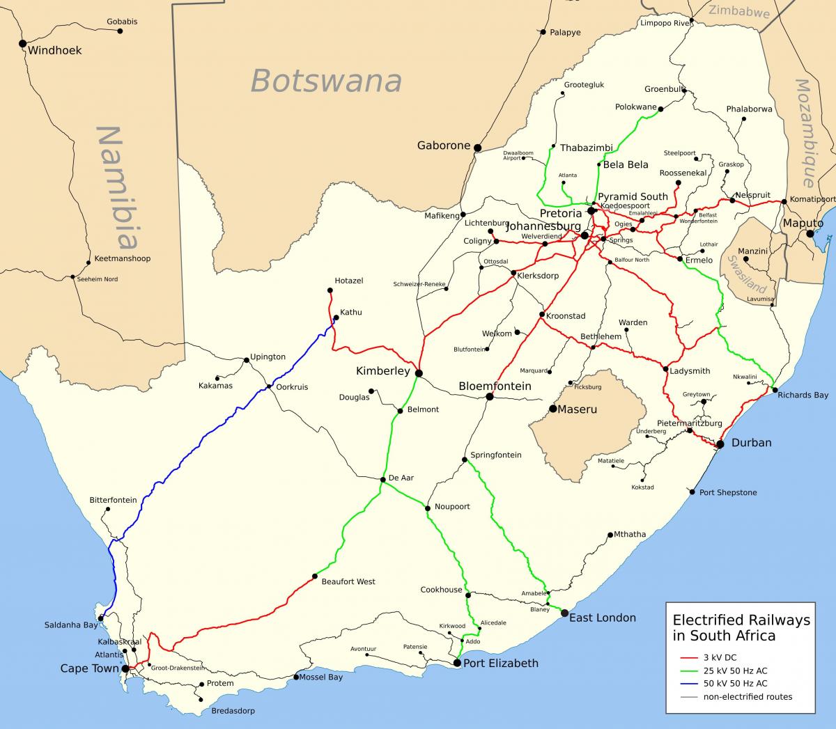 خريطة خطوط قطار جنوب أفريقيا