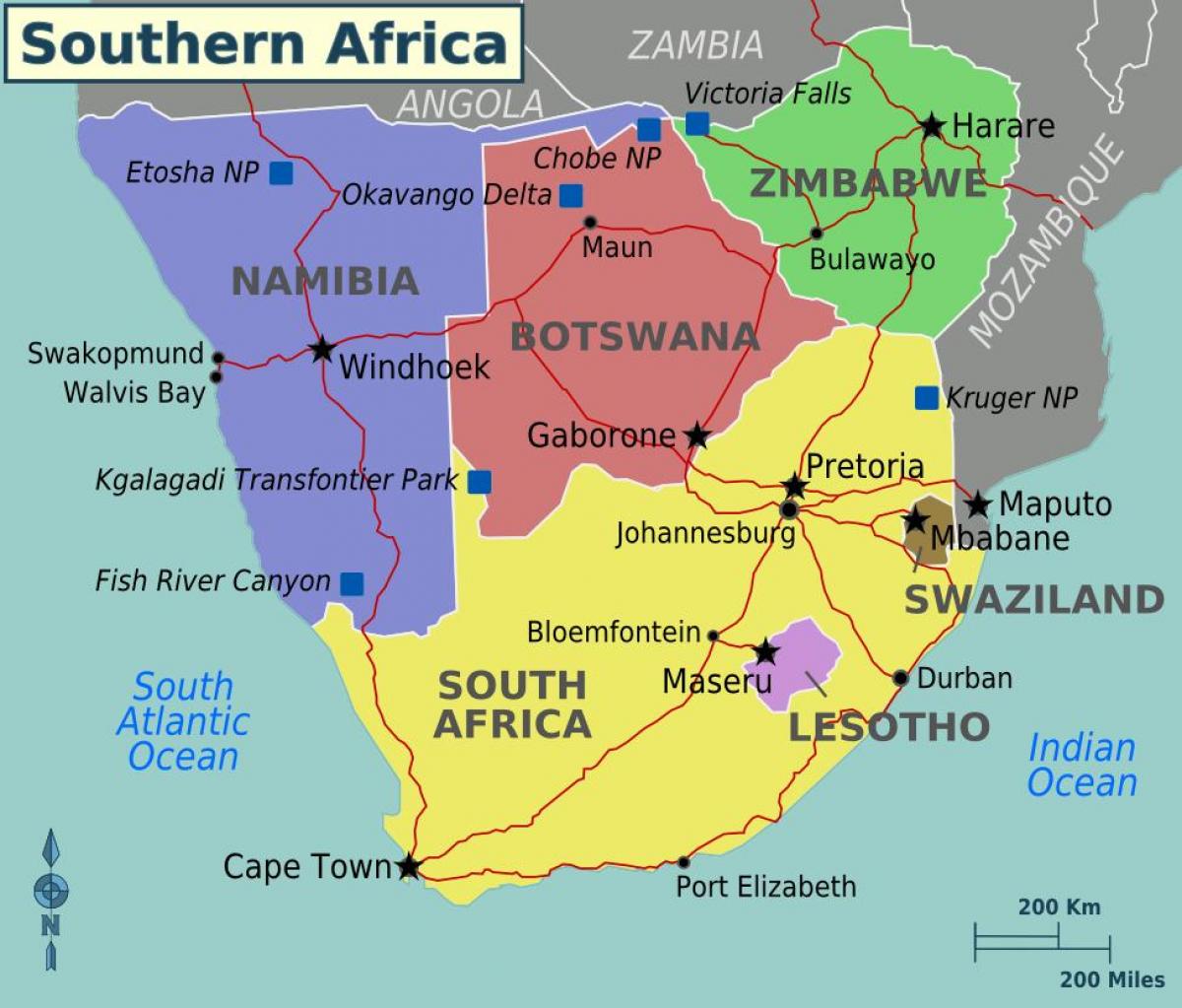 خريطة مناطق جنوب أفريقيا